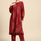 Women Paisley Printed Pleated High-Low Kurta with Trousers