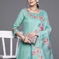 Floral Embroidered Panelled Thread Work Pure Cotton Kurta With Trousers & Dupatta