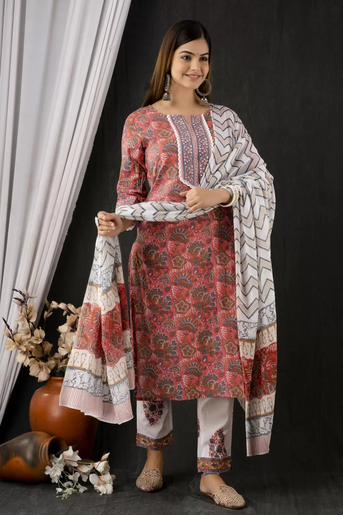 Women Pure Cotton Kurta Pant Dupatta Set