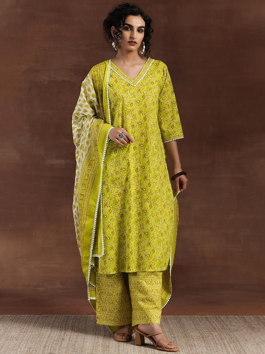 Floral Printed Pure Cotton Kurta with Palazzos & With Dupatta