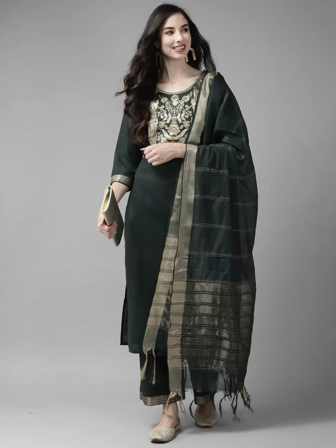 Women Cotton Blend Kurta Palazzo Dupatta Set