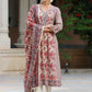 Floral Printed Sequinned Pure Cotton Kurta & Trousers With Dupatta