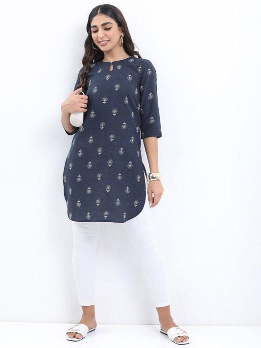 Navy Blue & White Printed Tunic