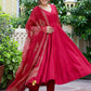 V-Neck Anarkali Kurta with Trousers & Dupatta