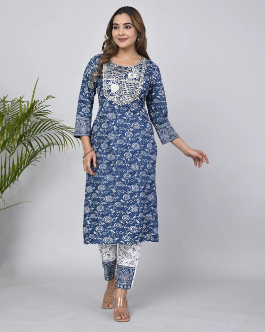 Women Cotton Rayon Kurta Pant Set