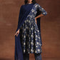 Floral Printed Pleated Round Neck Three-Quarter Sleeves Pure Cotton Kurta Set