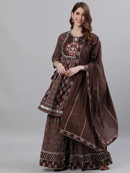 Women Pure Cotton Kurta Sharara Set