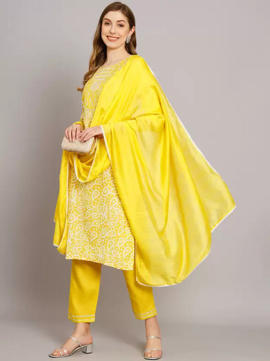 Women Pure Cotton Kurta Pant And Dupatta Set