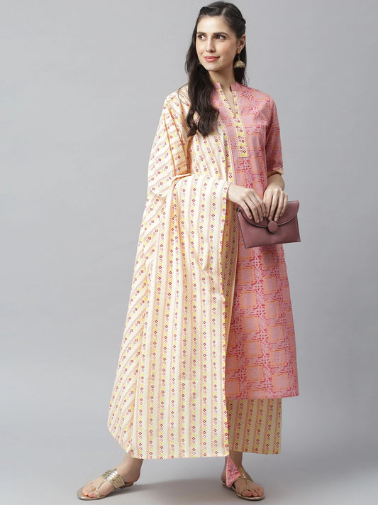 Women Pure Cotton Kurta Palazzo Dupatta Set