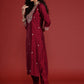 Floral Embroidered Sequinned Liva Kurta With Trousers & Dupatta