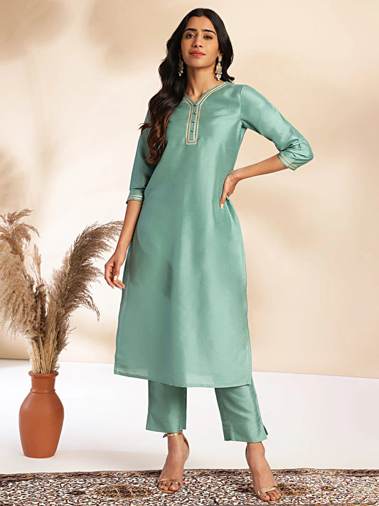 Women Crepe, Silk Blend Kurta Pant Set