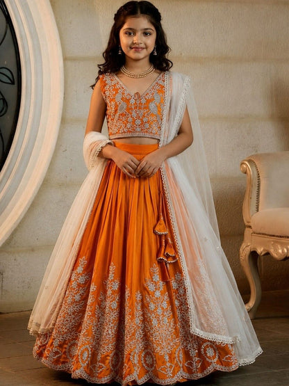 Girls Embroidered Thread Work Ready to Wear Lehenga & Blouse With Dupatta