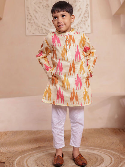 Boys Abstract Printed Cotton Kurta with Pyjama