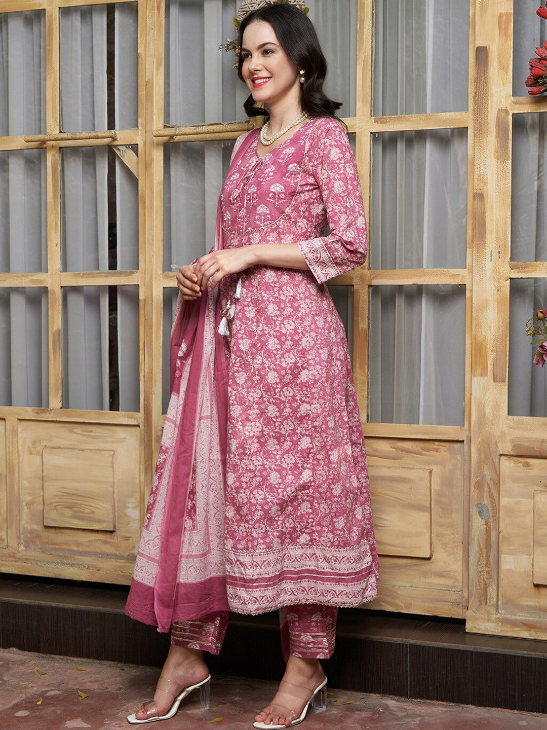 Ethnic Motifs Printed Pure Cotton Kurta with Trousers & With Dupatta