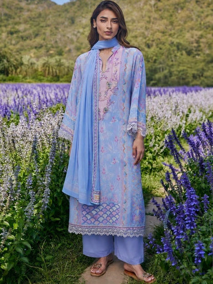 Women Floral Printed Regular Thread Work Kurta with Wide Leg Pants & With Dupatta