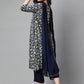 Printed Empire Thread Work Kurta with Palazzos & With Dupatta