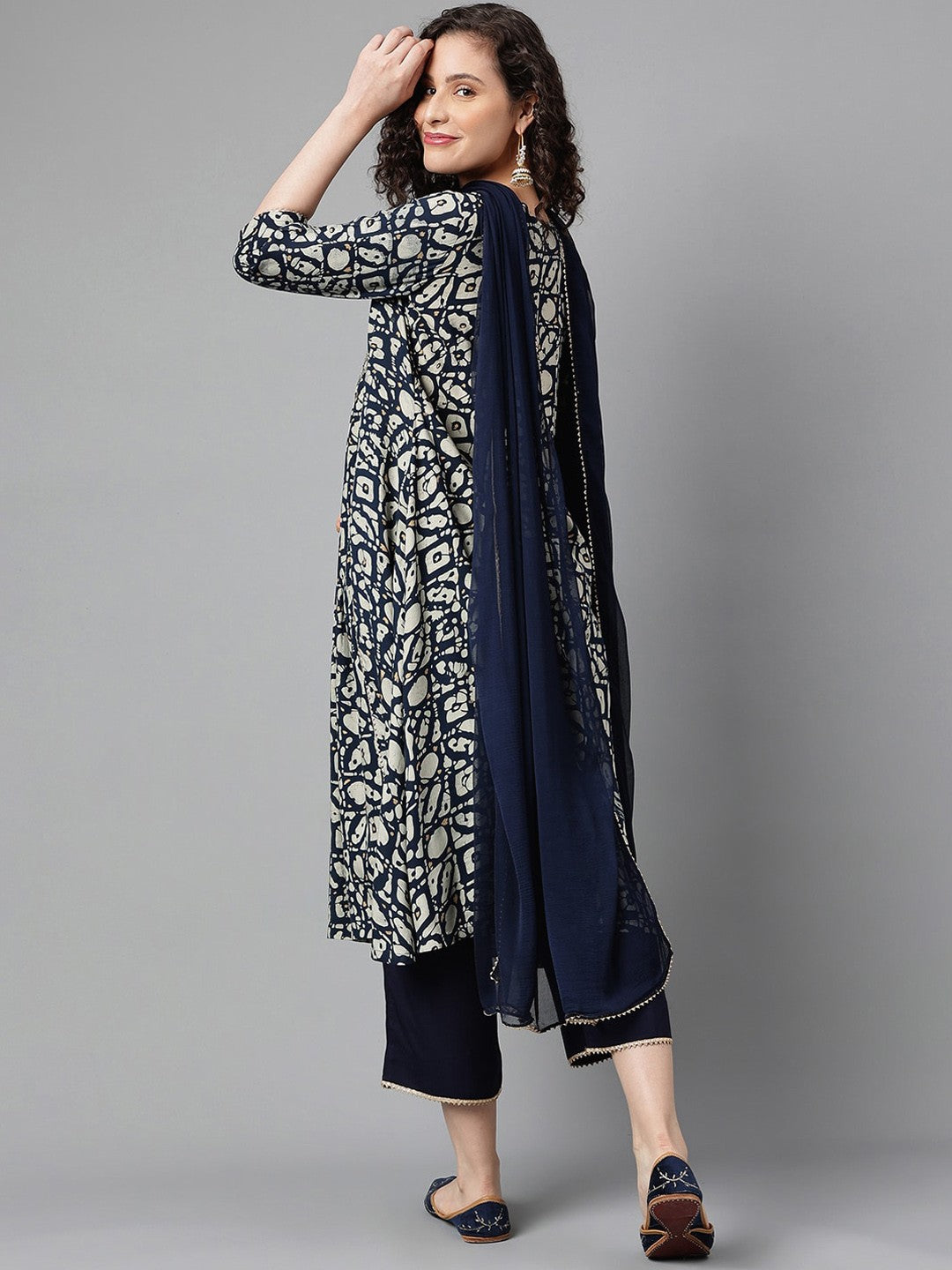 Printed Empire Thread Work Kurta with Palazzos & With Dupatta