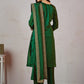 Green Ethnic Motifs Embroidered Kurta with Churidar & Dupatta