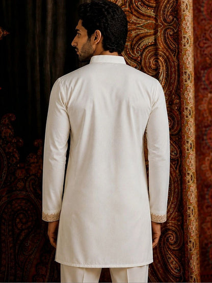 Men Ethnic Motifs Embroidered Regular Thread Work Kurta with Pyjamas (Cream)