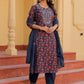 Floral Printed Thread Work Pure Cotton Kurta with Salwar & Dupatta