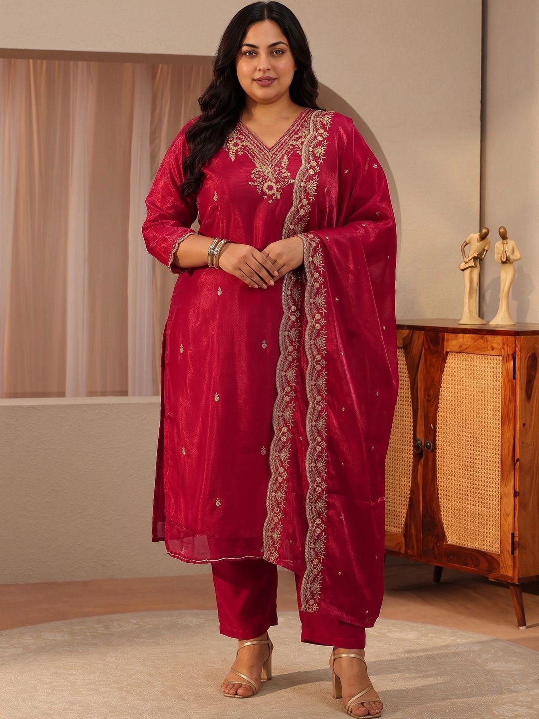 Women Ethnic Motifs Embroidered Regular Thread Work Kurta with Palazzos & With Dupatta