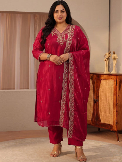 Women Ethnic Motifs Embroidered Regular Thread Work Kurta with Palazzos & With Dupatta