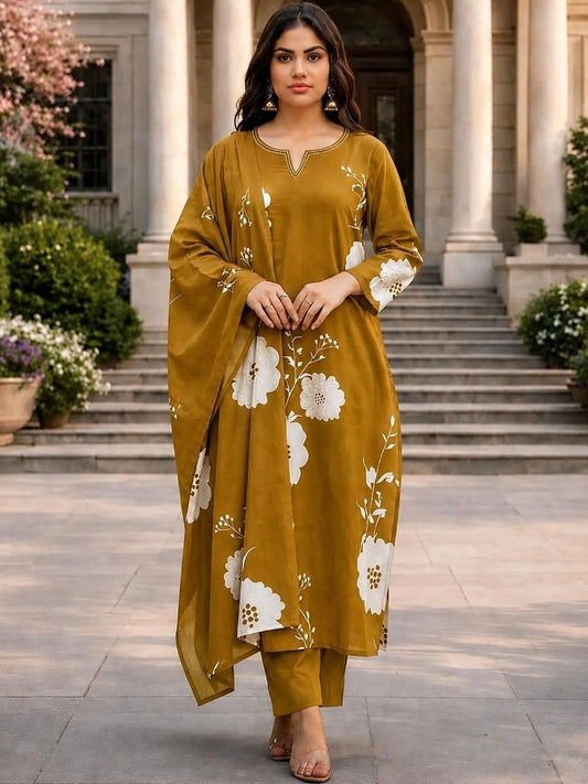 Women Floral Printed Regular Kurta with Trousers & With Dupatta