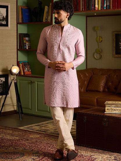 Embroidered Geometric Floral Ethnic Motifs Kurta Pyjama Set