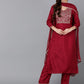 Maroon Ethnic Motifs Yoke Design Zari Sequinned Kurta with Trousers & Dupatta