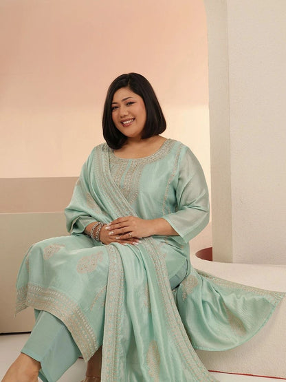 Women Ethnic Motifs Embroidered Regular Thread Work Kurta with Palazzos & With Dupatta