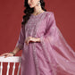 Floral Embroidered Thread Work Kurta with Trousers & Dupatta