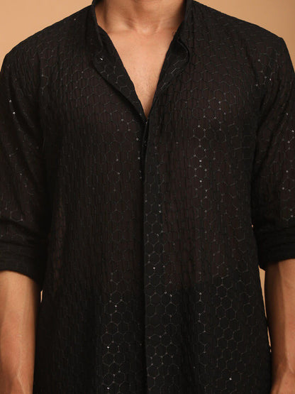 Men Georgette Sequence Semi Sheer Kurta With Patiala
