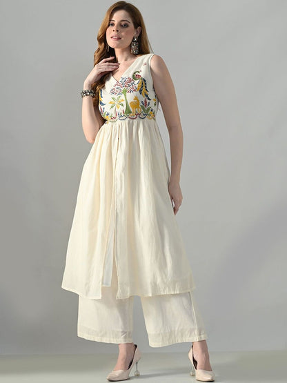 Women Ethnic Motifs Embroidered Empire Thread Work Pure Cotton Kurta with Palazzos
