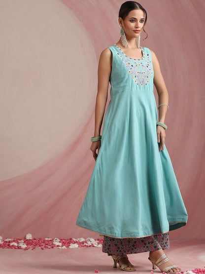 Women Floral Embroidered A-Line Kurta with Palazzos & Dupatta
