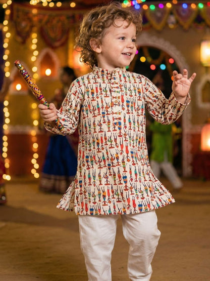 Boys Ethnic Motifs Embroidered Regular Chikankari Pure Cotton Kurta with Pyjamas