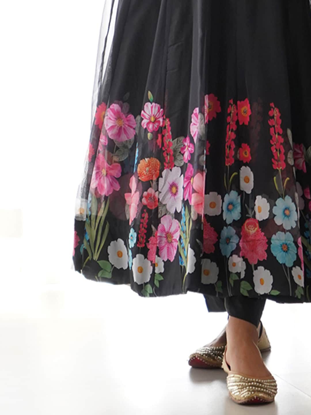 Floral Printed Anarkali Kurta With Trousers & Dupatta