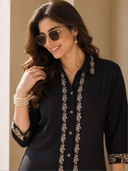 Ethnic Motifs Embroidered A-Line Midi Dress