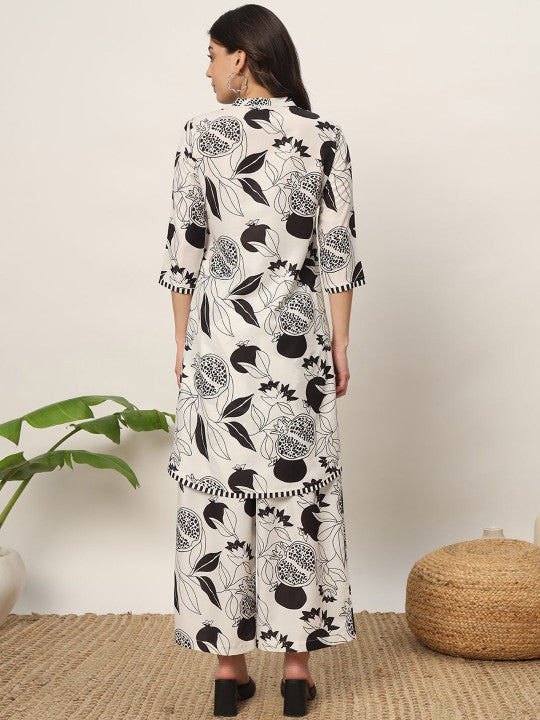 Floral Printed Mandarin Collar A-Line Kurta with Palazzos