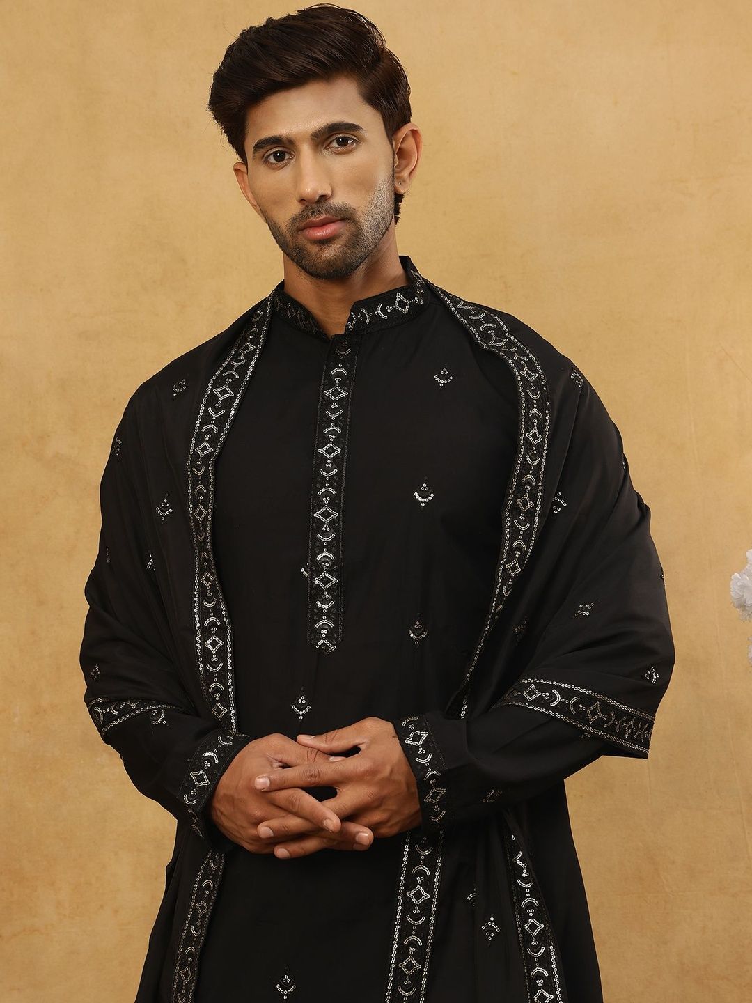 Floral Embroidered Sequinned Kurta With Korean Pants & Dupatta