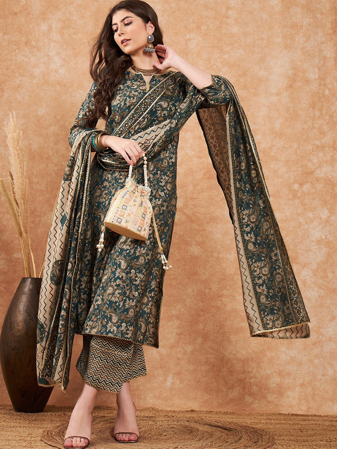 Ethnic Motifs Printed Pure Cotton Kurta With Palazzo & Dupatta