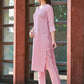 Women's Cotton Blend Embroidery Straight Kurta with Pant and Self Woven Dupatta