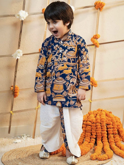 Boys Ethnic Motifs Printed Regular Pure Cotton Kurta with Dhoti Pants