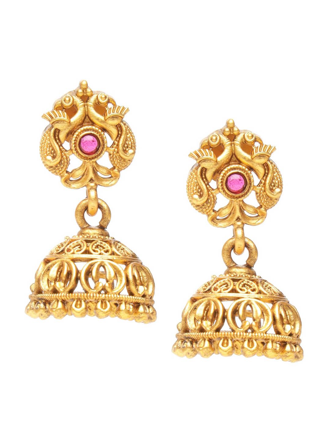 Studded Peacock Motif Temple Jewelry Set