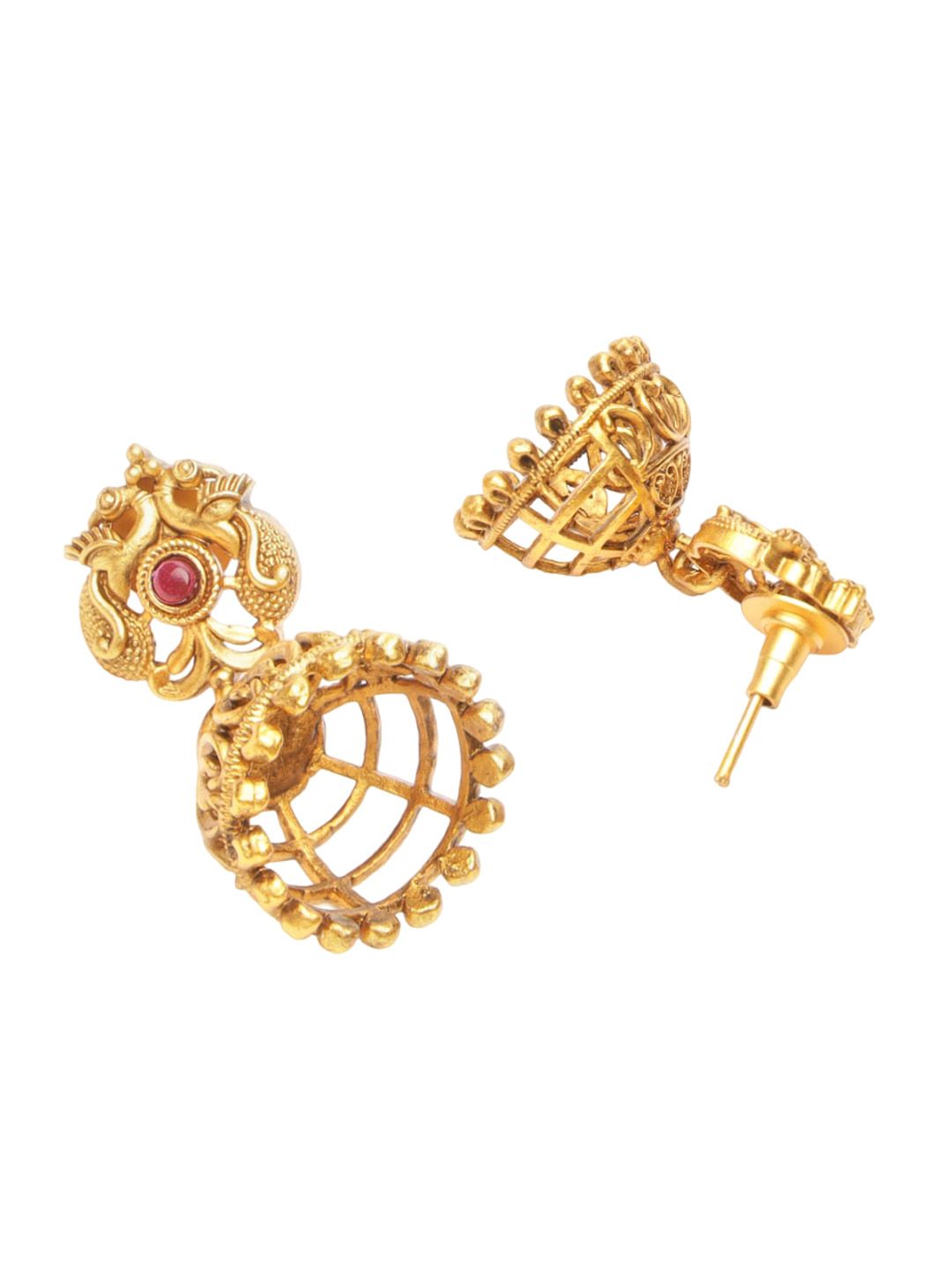 Studded Peacock Motif Temple Jewelry Set