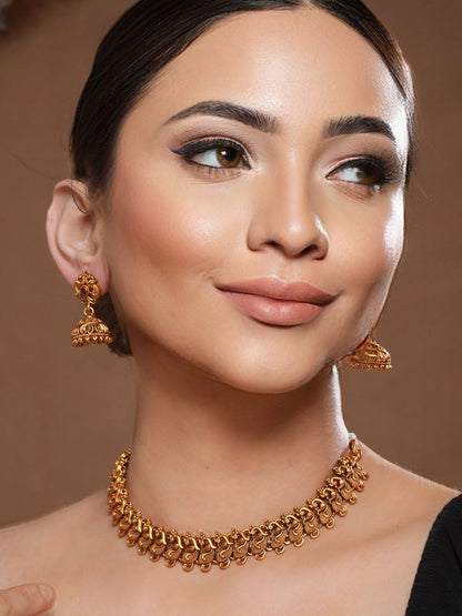 Studded Peacock Motif Temple Jewelry Set
