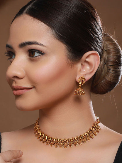 Studded Peacock Motif Temple Jewelry Set