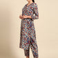 Women Beige Floral Printed Pure Cotton Kurta with Trousers