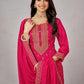 Pink Ethnic Motifs Embroidered Kurta with Churidar & Dupatta