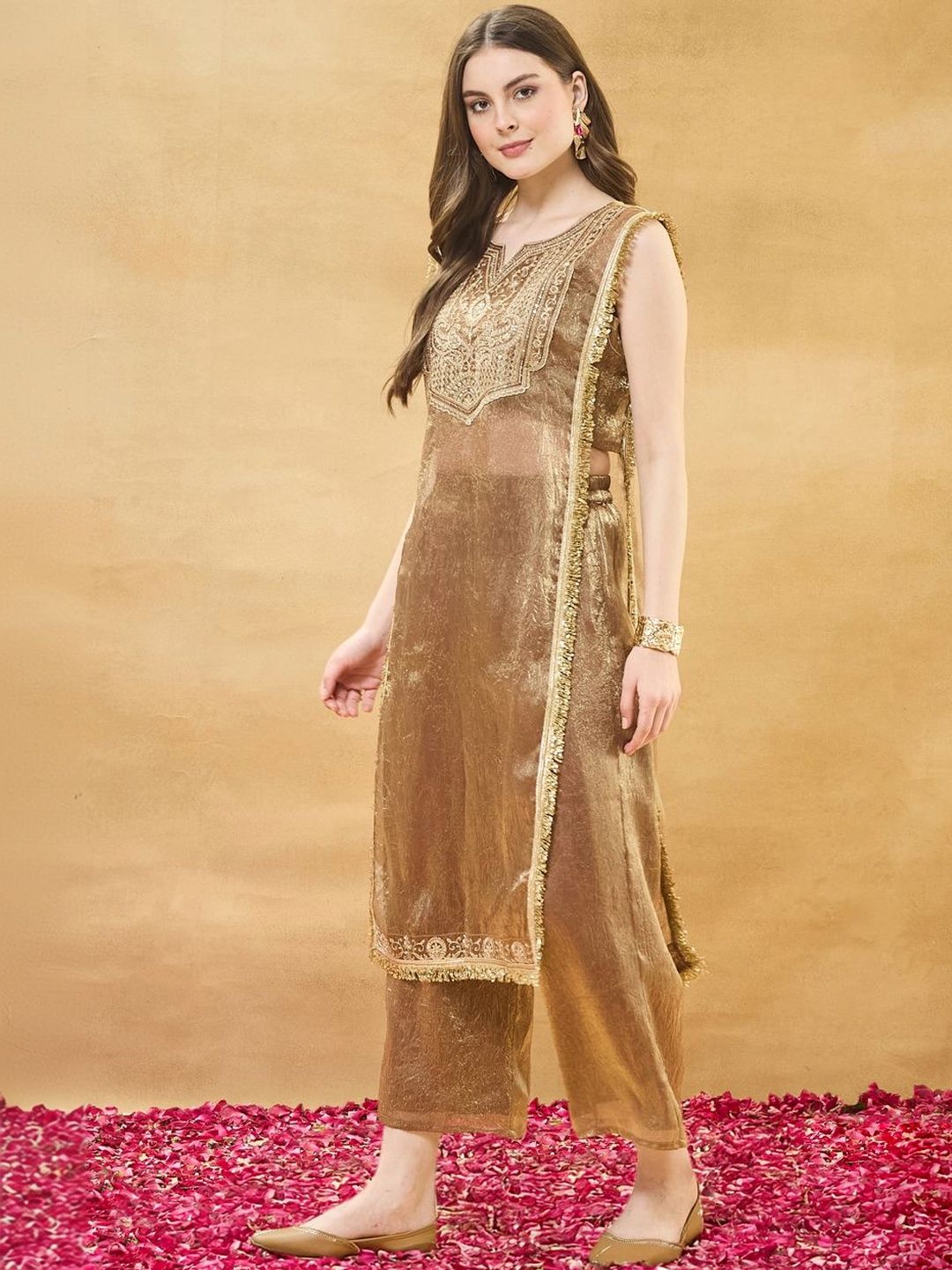 Women Silk Kurta And Spaghetti Blouse With Palazzo Set