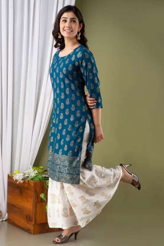 Women Viscose Rayon Kurta Sharara Set